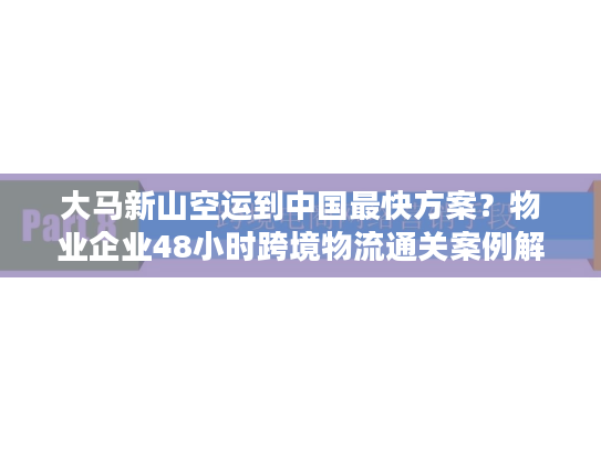 大马新山空运到中国最快方案?物业企业48小时跨境物流通关案例解析 大马新山空运到中国最快方案?物业企业48小时跨境物流通关案例解析