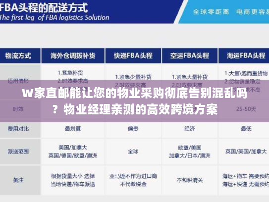 W家直邮能让您的物业采购彻底告别混乱吗？物业经理亲测的高效跨境方案