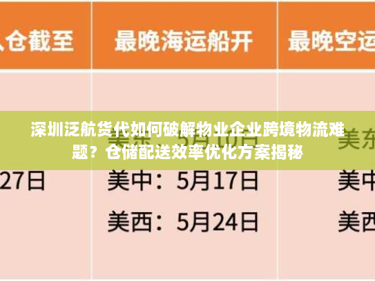 深圳泛航货代如何破解物业企业跨境物流难题?仓储配送效率优化方案揭秘 深圳泛航货代如何破解物业企业跨境物流难题?仓储配送效率优化方案揭秘
